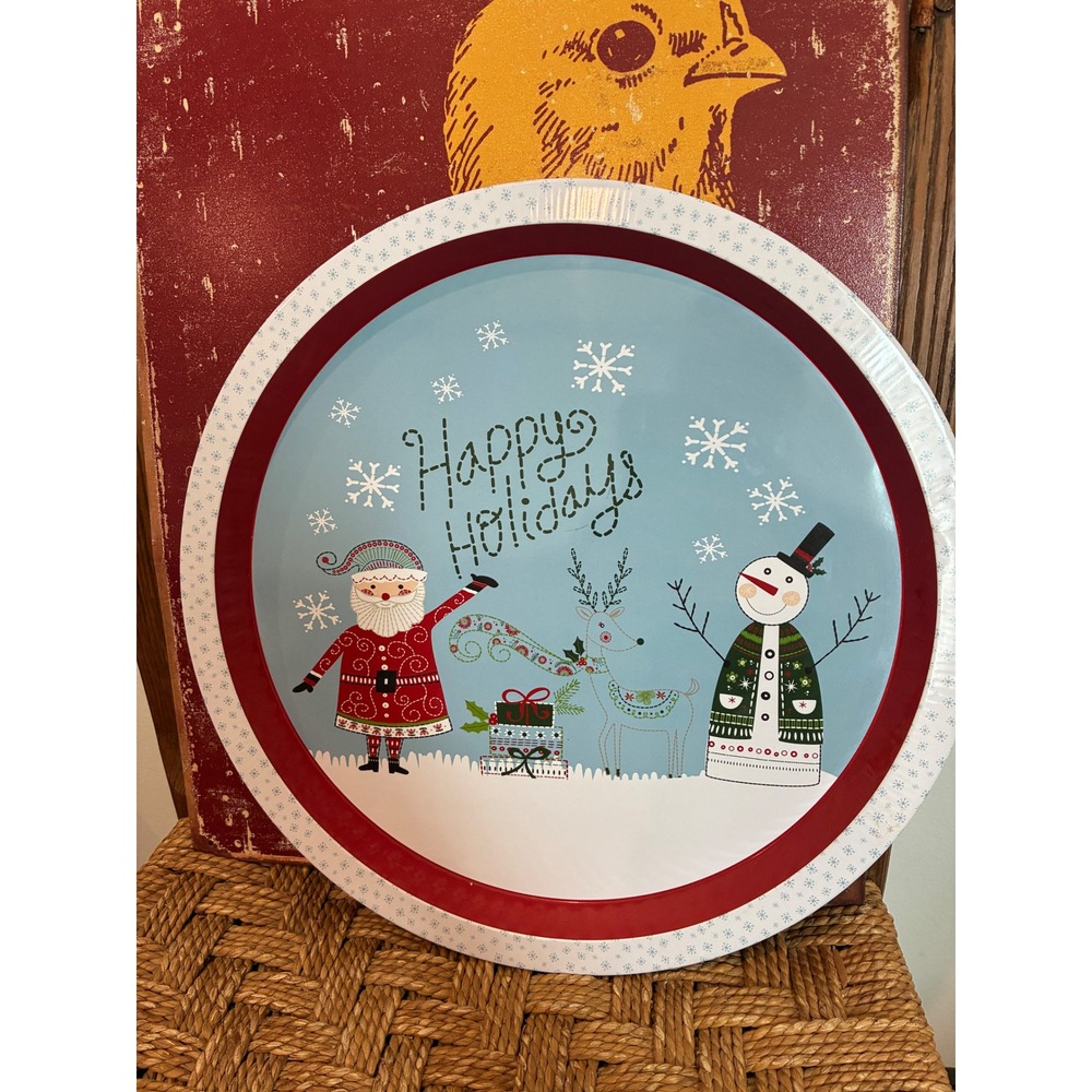 Lindy Bowman Winter Wonderland Christmas Tin Tray Happy Holidays 12.25" Santa